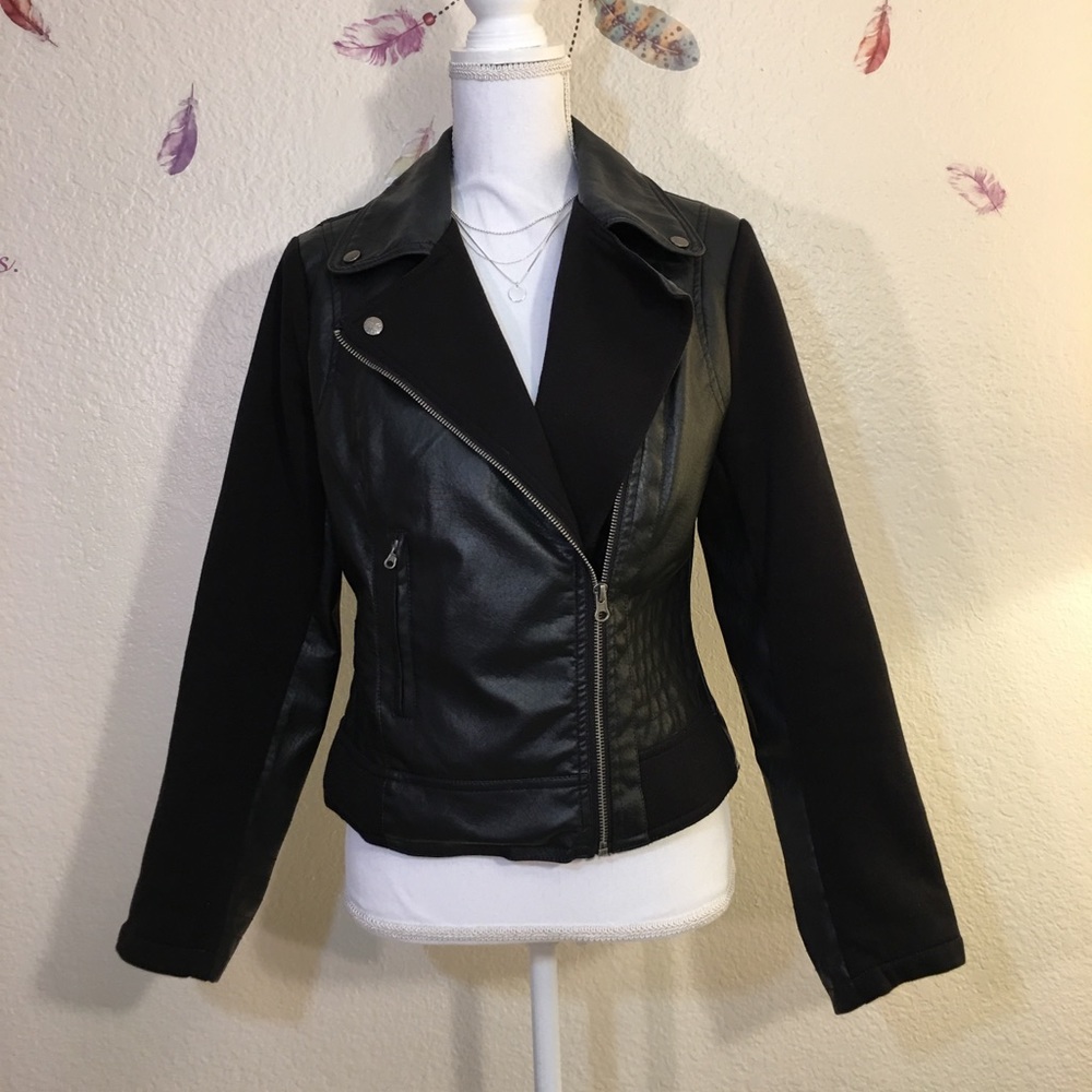 Miss London black faux leather jacket.